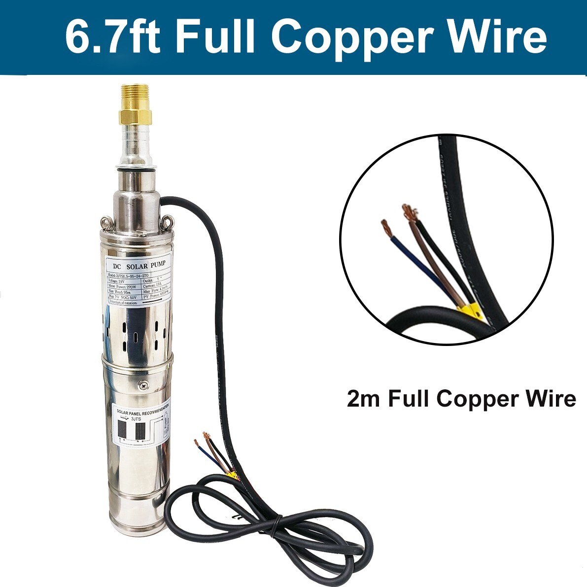 3" Solar Pump Submersible Pump Bore DC 24V 270W Deep Well Pump + MPPT Controller