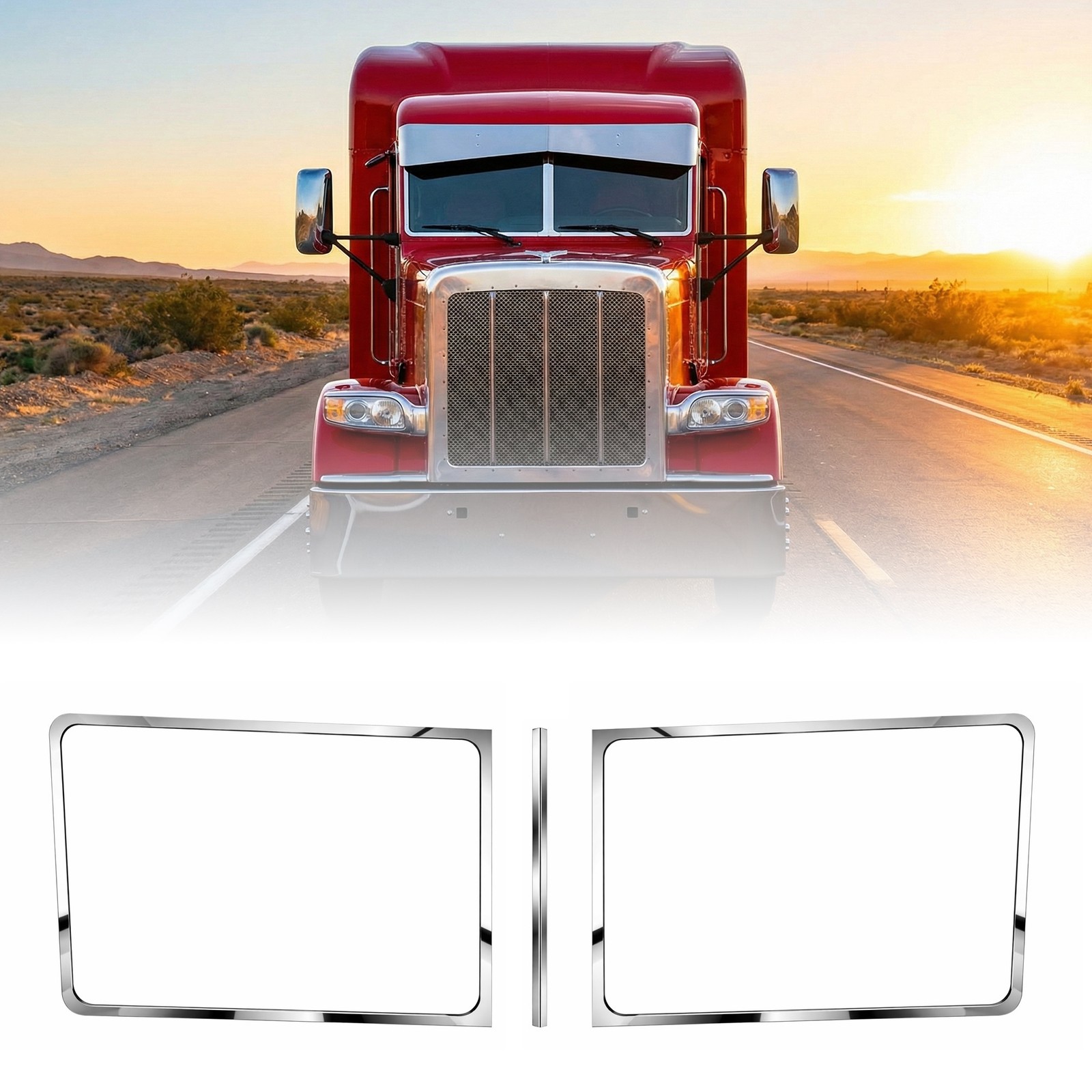 Stainless Steel 3 Piece Windshield Trim for 1988-2020 Peterbilt Legacy Cab
