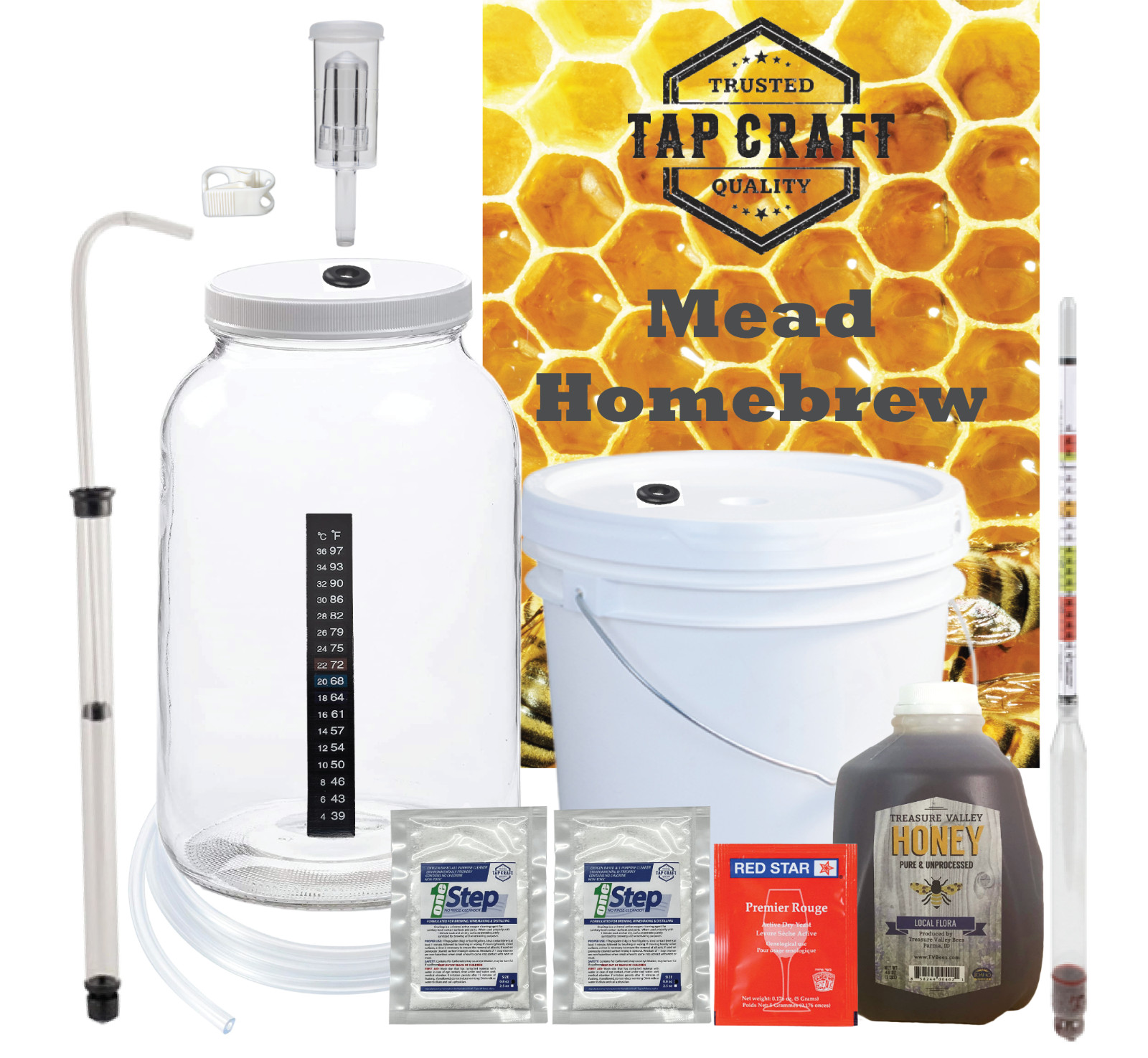 One Gallon Premium Mead Making Kit With a Wide Mouth Jug