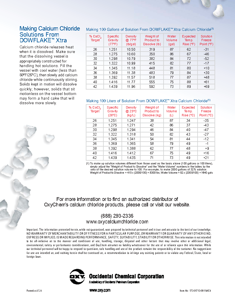 Dow flake Xtra Calcium Chloride; Concrete Accelerator, Dust Control; 50 lb bag