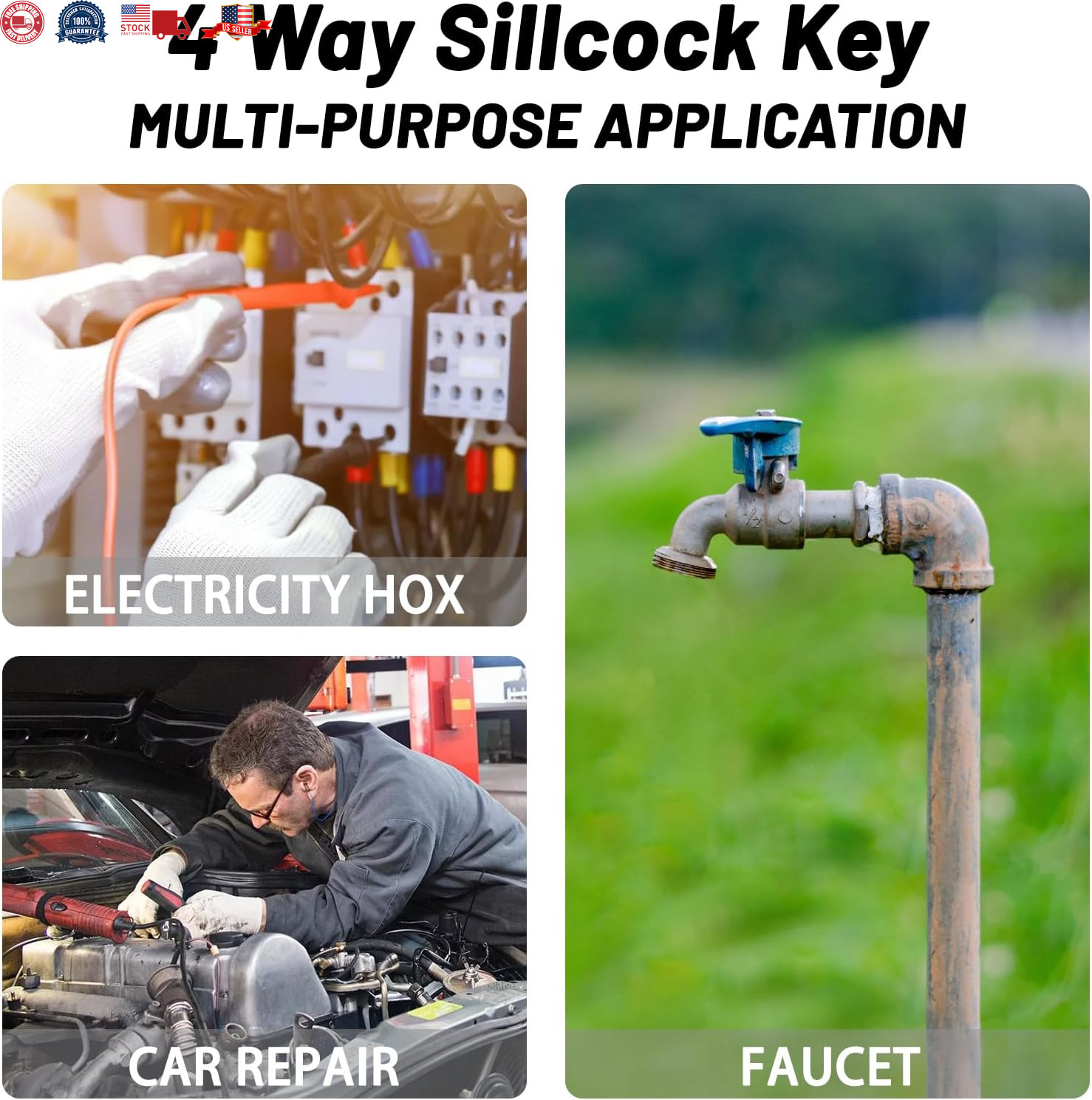 2Pcs 4 Way Sillcock Key Set 1/4", 9/32", 5/16", 11/32 Steel Sillcock Water Hose