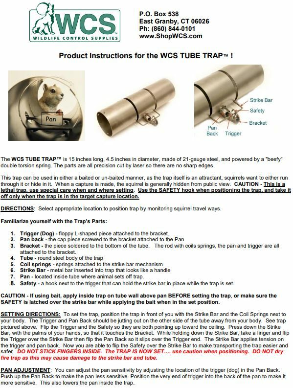 Authentic WCS Tube Traps - Squirrel Pest Control - Choose Model & Size Variation