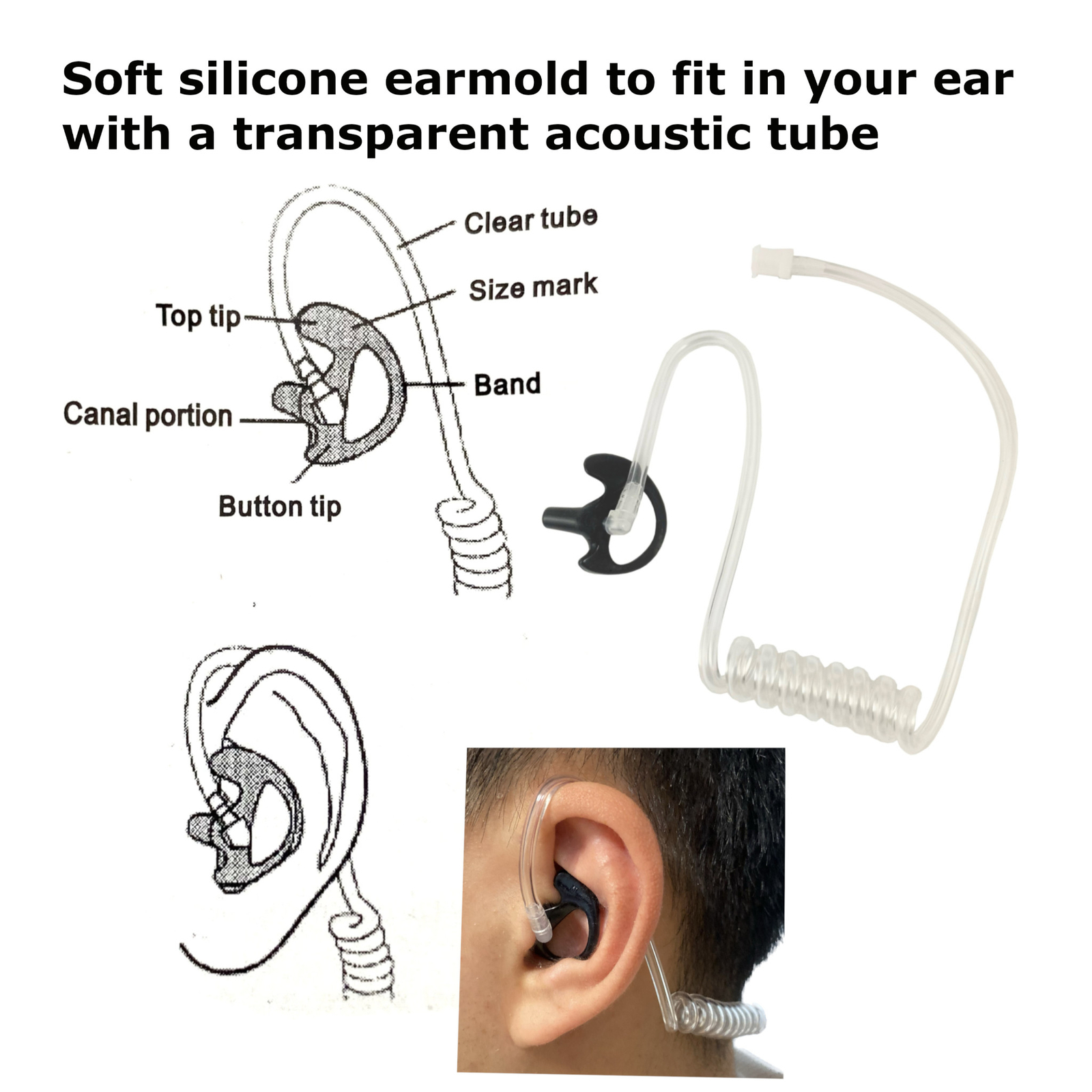 3.5mm Listen Only Acoustic Tube Police Headset Earpiece for Motorola Speaker Mic