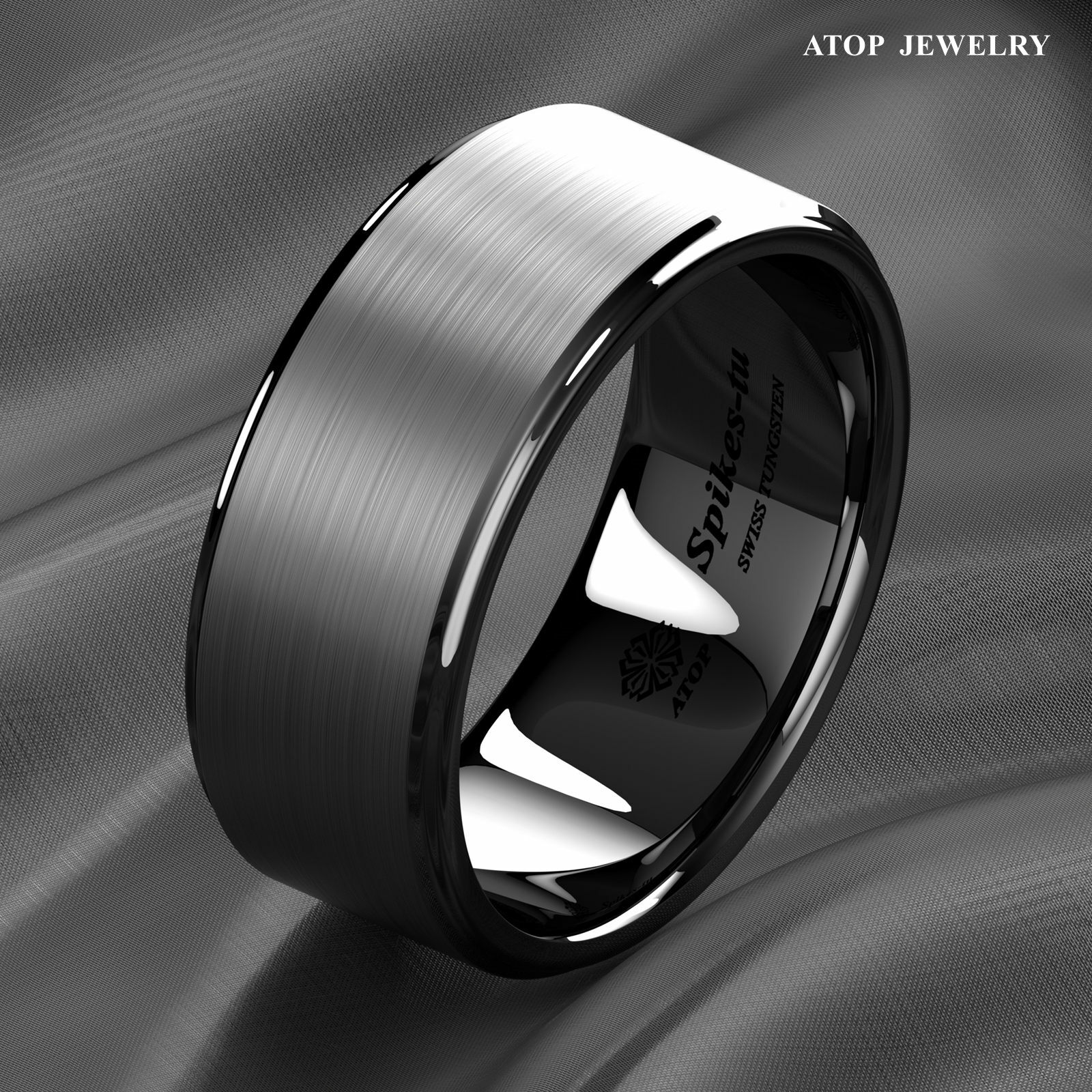 8/6mm Black Brushed Titanium Color Tungsten ring Wedding Band ATOP Men's Jewelry