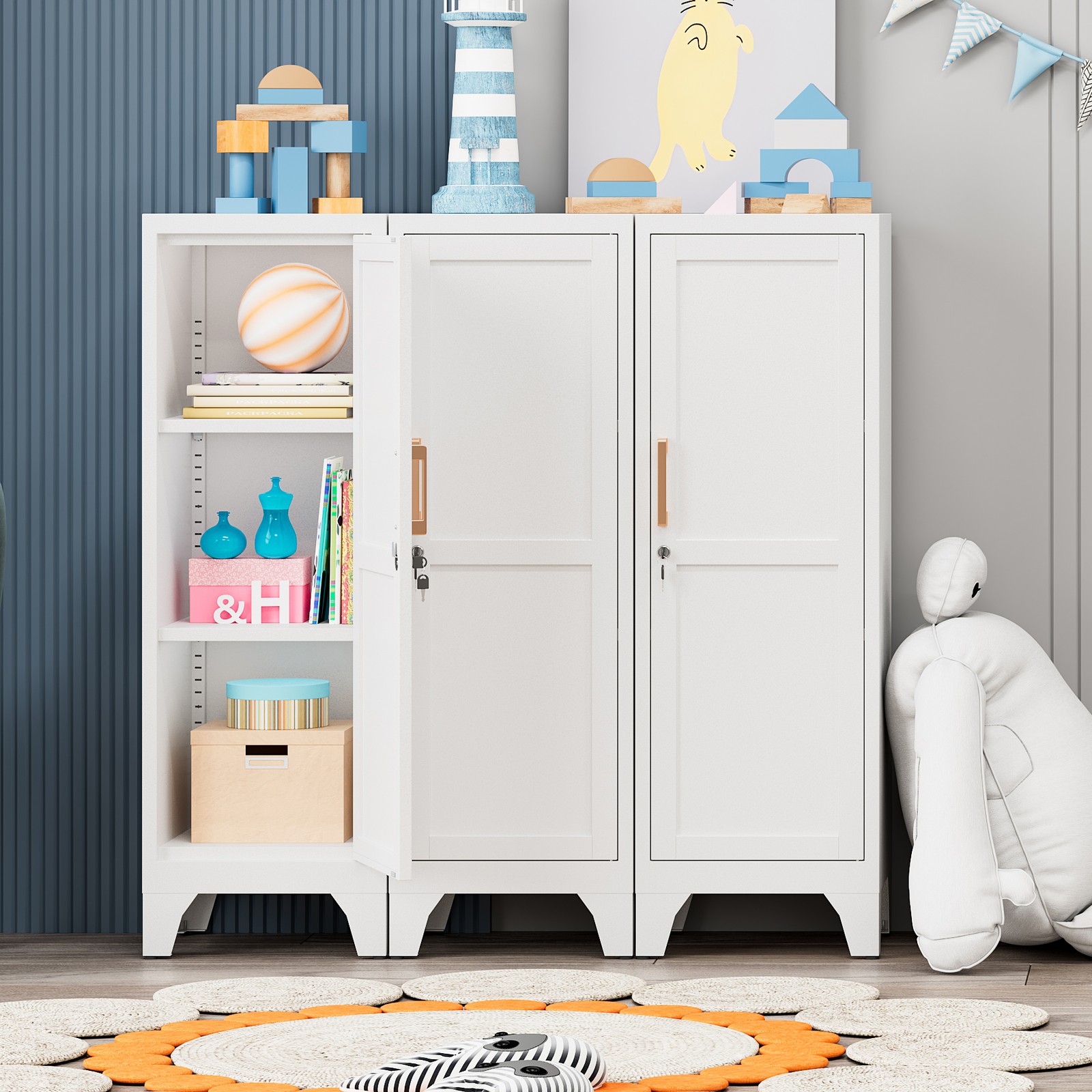 Metal Storage Cabinet with 2 Adjustable Shelves Home Office File Cabinet Locking