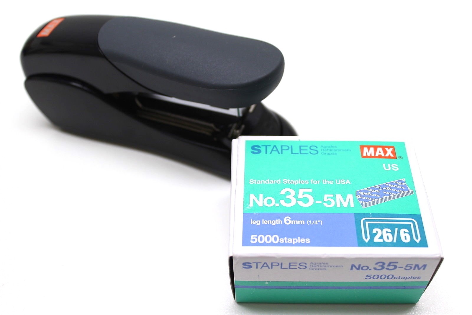 FLAT CLINCH STAPLER & 5,000 STAPLES, MAX HD-50F Perfect for Coin Flips & Collect