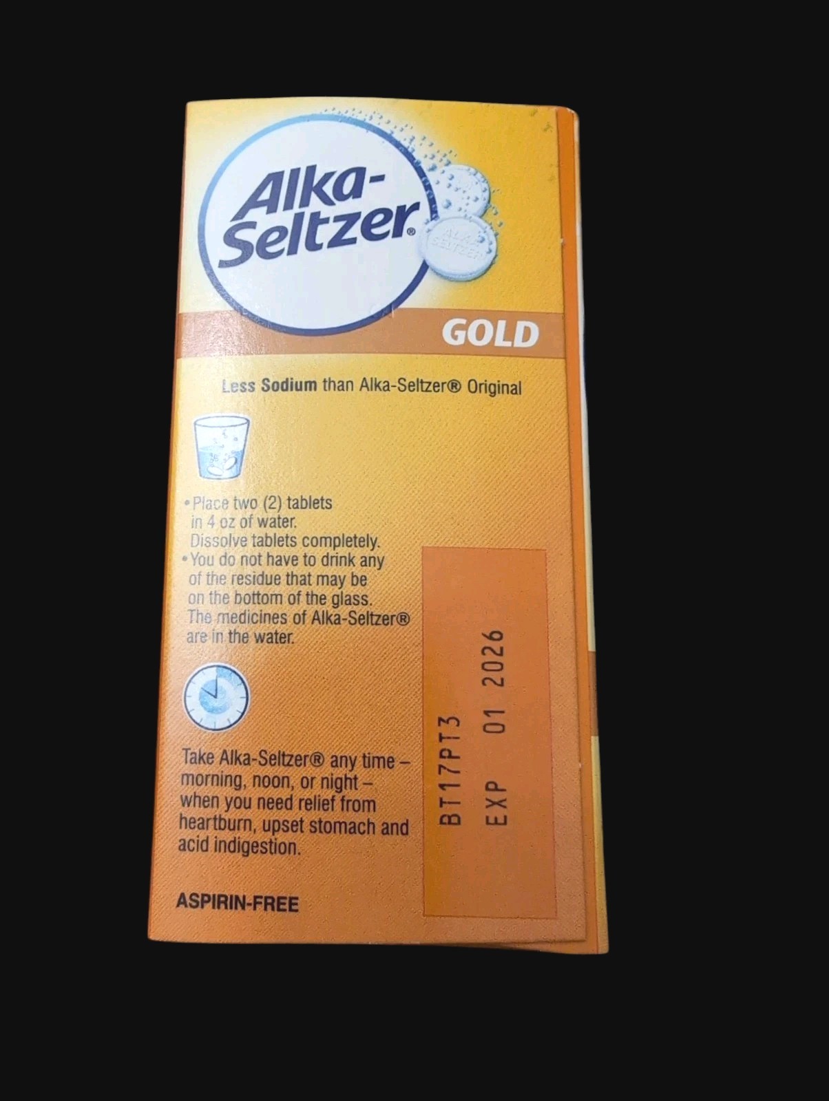 Alka-Seltzer Gold Antacid Heartburn Treatment 1 Box/36 Effervescent Tablet 1/26