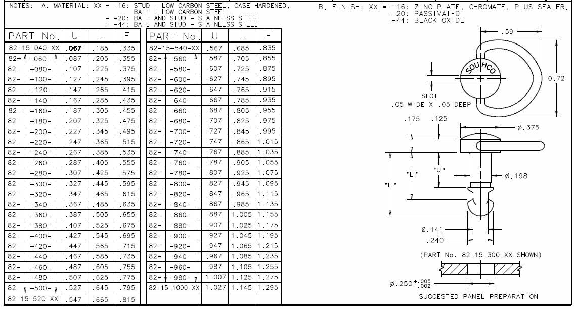 10 Genuine Southco Quarter Turn Dzus Lion Bail Head Ring Fasteners 82-15-220-16