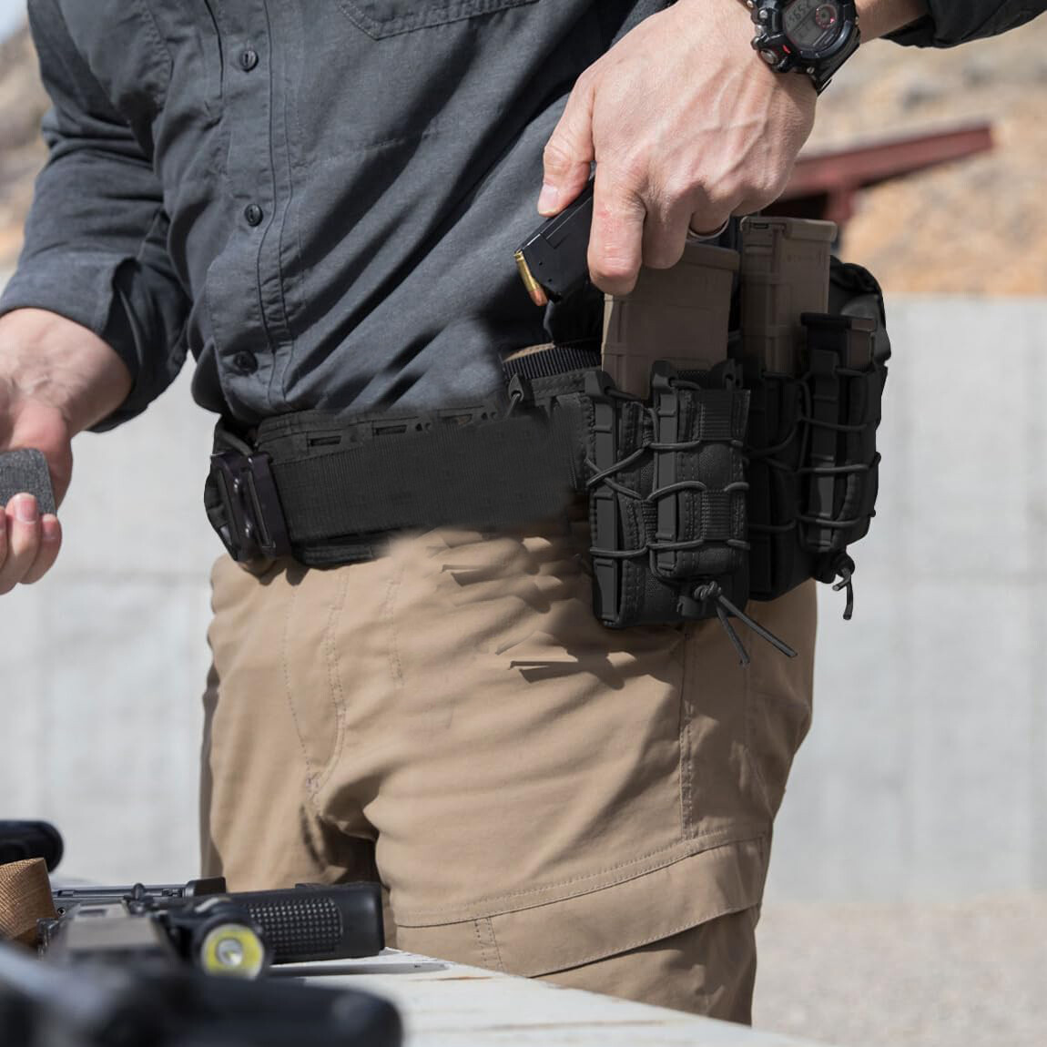 Tactical Molle Double Magazine Pouch for 9mm Pistol & 5.56 7.62 Rifle Mag Holder