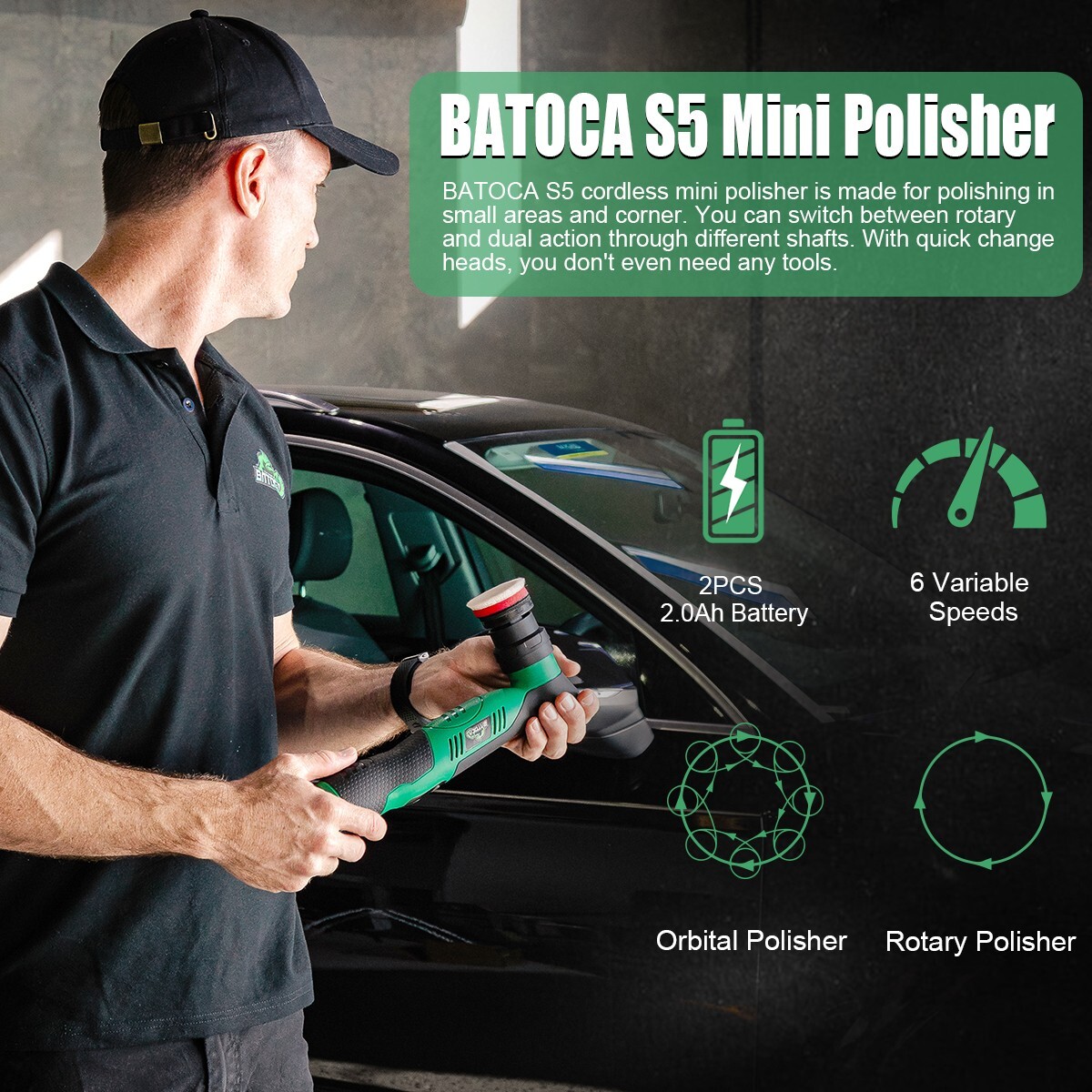 BATOCA S5 Mini Cordless Car Polisher Buffer Sander Polishing Machine RO&DA 1" 3"
