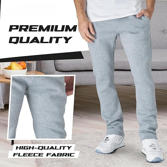 3 Pack Men's Fleece Lined Open Bottom Jogger Sweatpants Classic Sizes M-XL