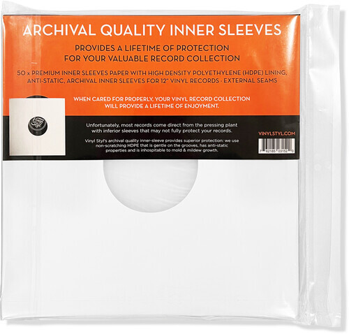 Vinyl Styl® 12 Inch Archival Inner Record Sleeves - HDPE-Lined - 50 Count (White