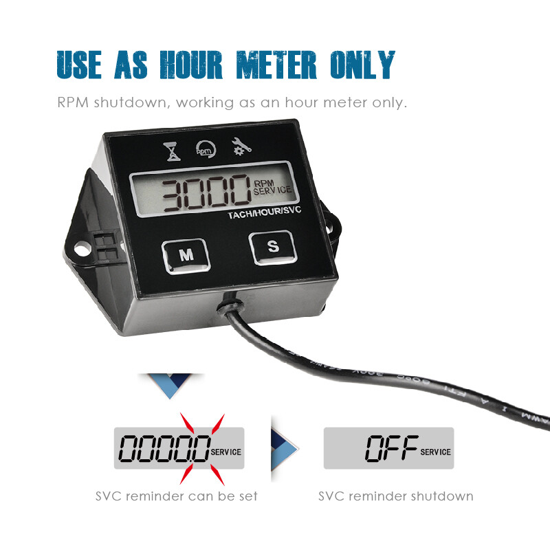 Digital Hour Meter Tachometer Maintenance Reminder User Shutdown For Lawn Mower
