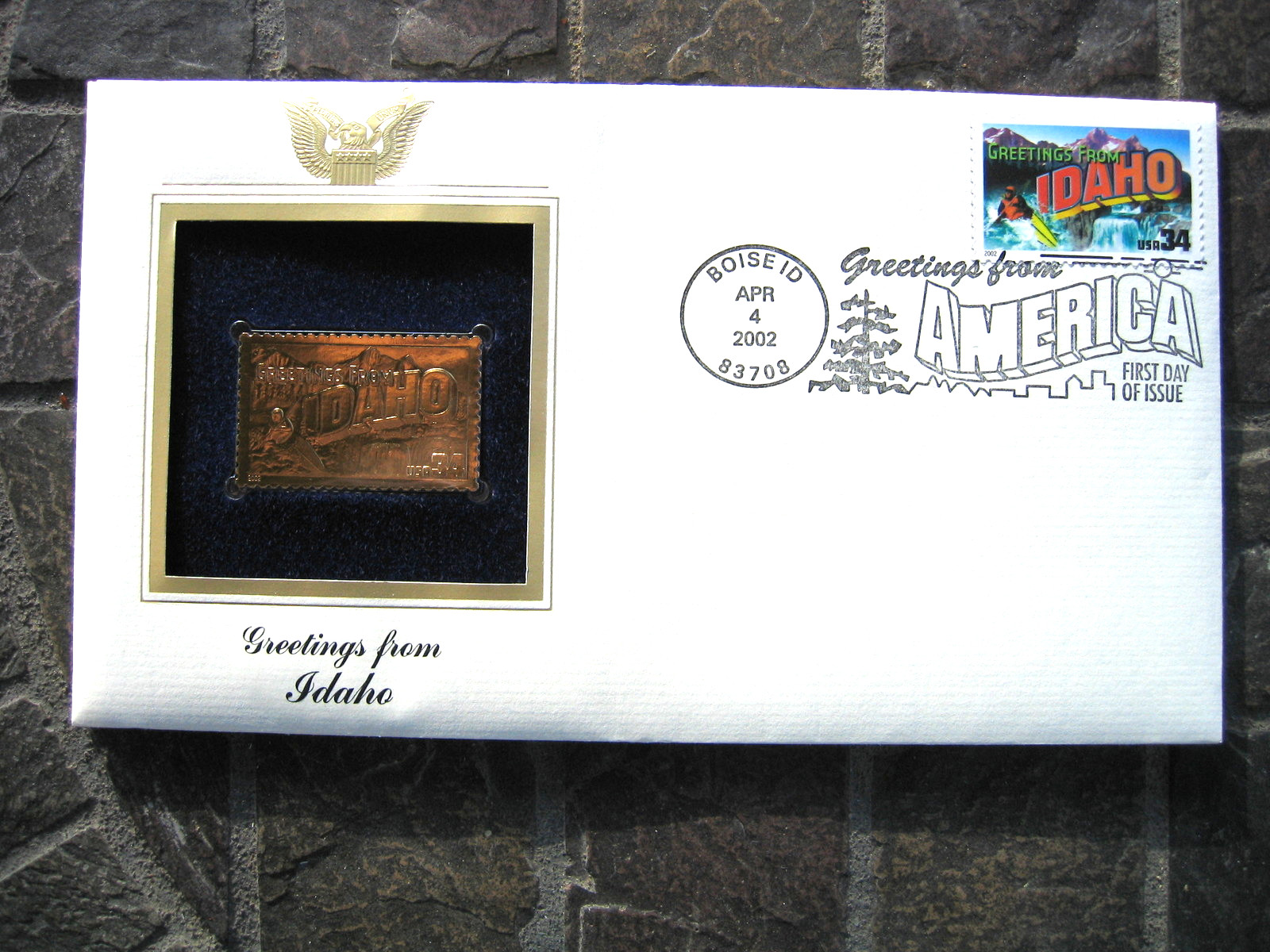 2002 IDAHO Greetings From America replica Gold Stamp Golden COVER