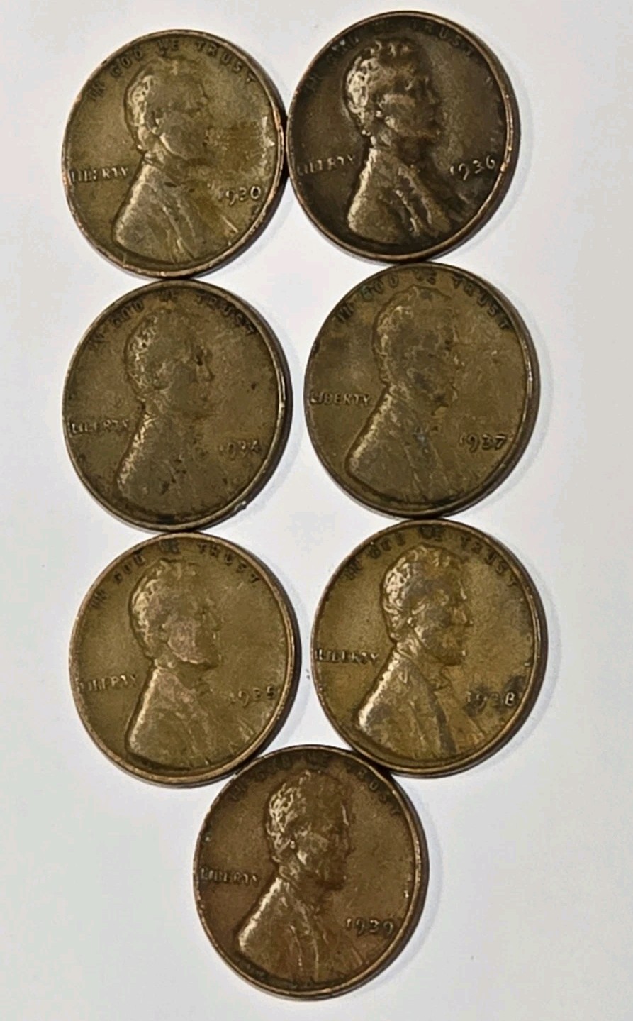 13230394208 SET OF 8 WHEAT PENNIES LINCOLN CENT COINS 1930-1939 PLAIN 86+ YZ OLD