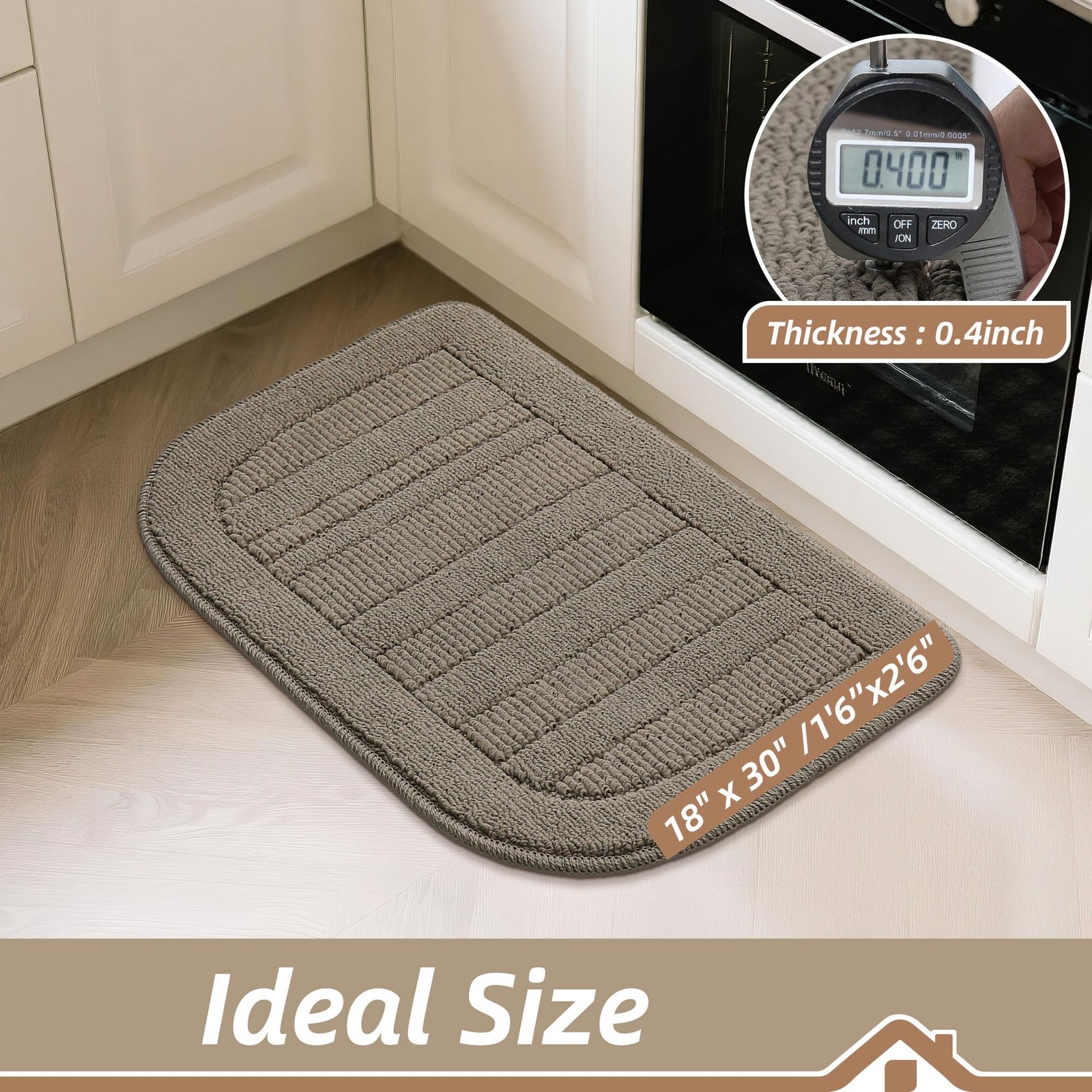 BEQHAUSE 30x18 Inch Kitchen Rug Mat Durable 18"X30" + 18"X30", Taupe