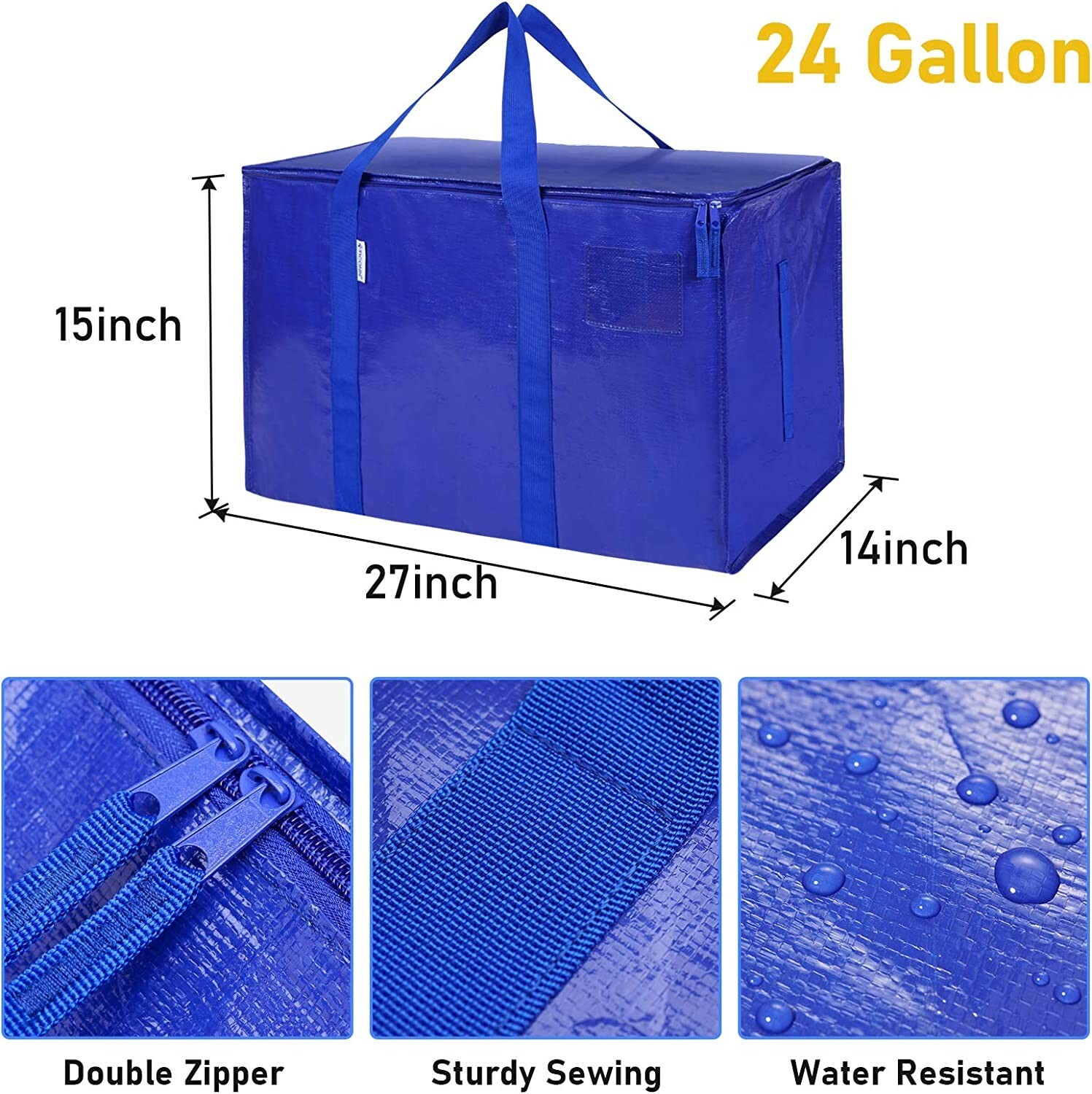 Extra Large Moving Bags with Zippers & Carrying Handles, Heavy-Duty Storage Tote