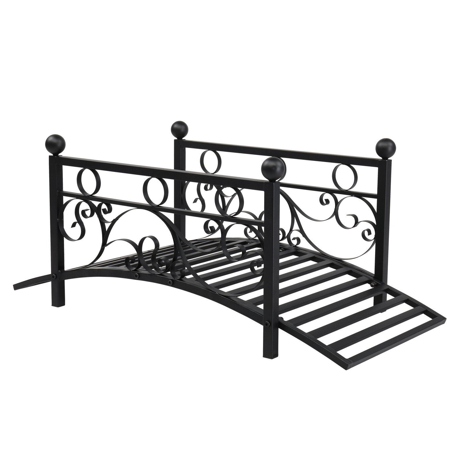 Outdoor Metal Garden Bridge with Security Guardrail for Patio Pond Backyard US