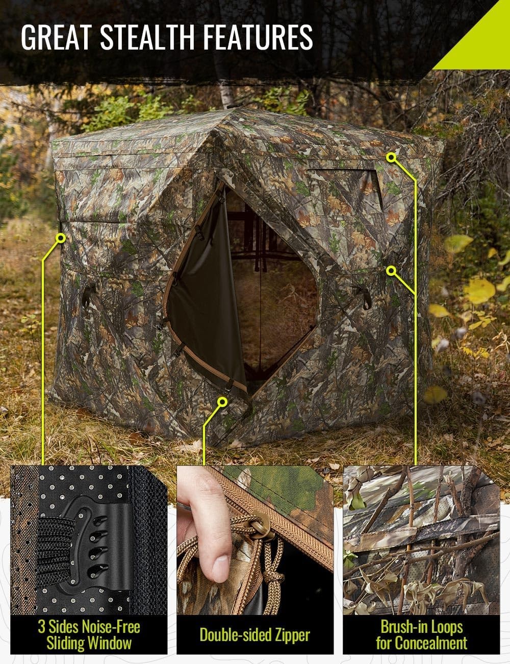 TIDEWE Hunting Blind 270°See Through with Carrying Bag, Pop Up Ground Blinds,2 P