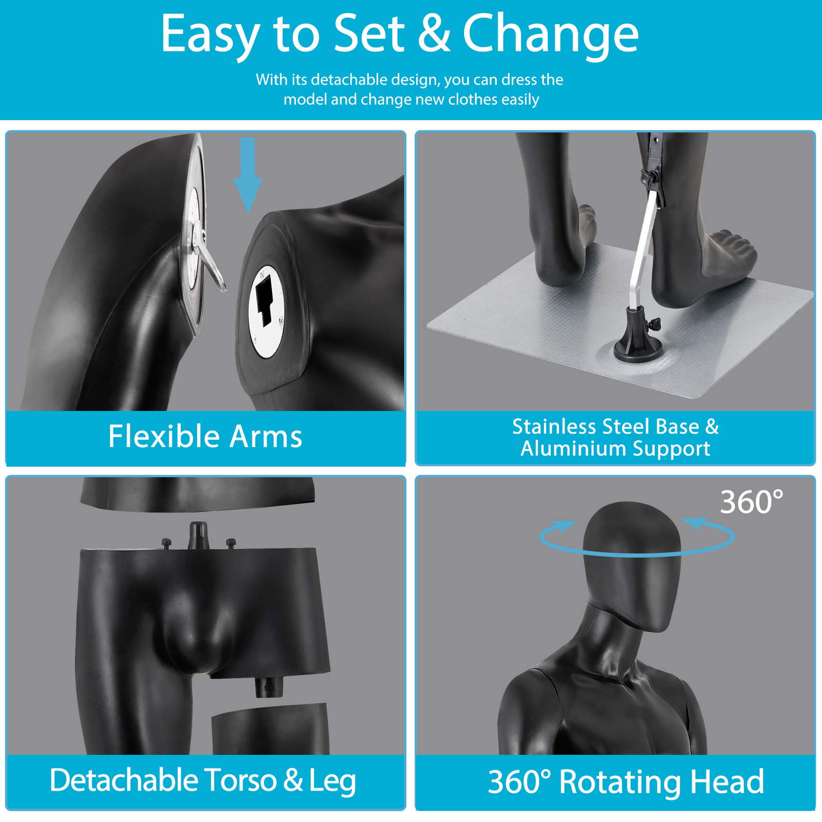 73'' High Full Body Male Mannequin with Metal Base Adjustable Mannequin Stand