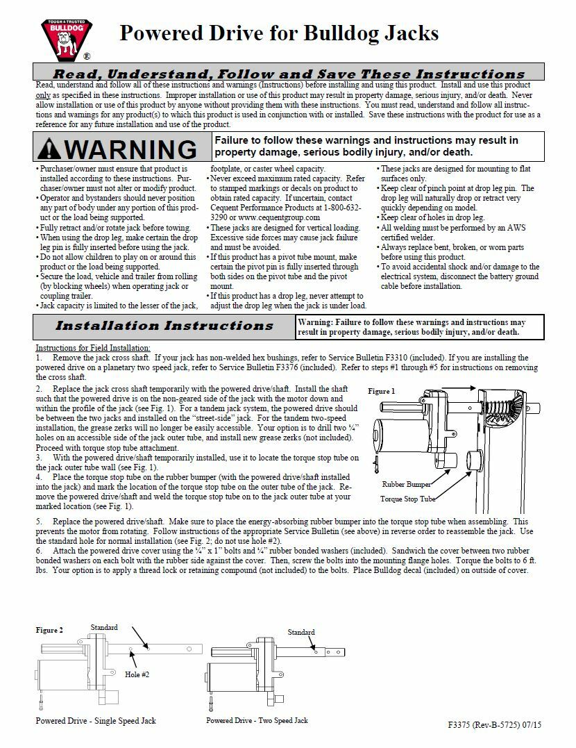 BULLDOG 1824200100 ELECTRIC POWERED TRAILER JACK KIT 12000 lbs. NEW
