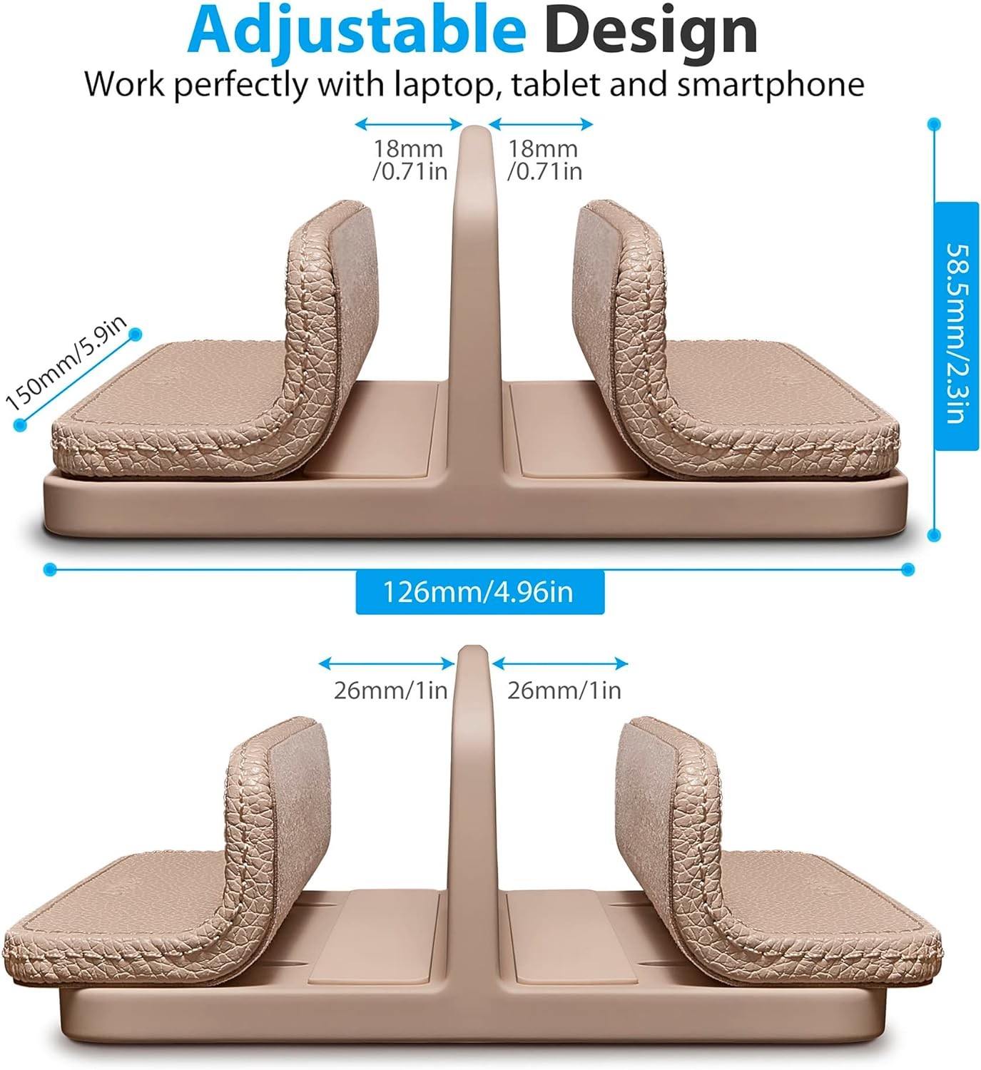 Leather Vertical Laptop Stand,Dual Laptop Holder Stand,Laptop Organizer with Adj