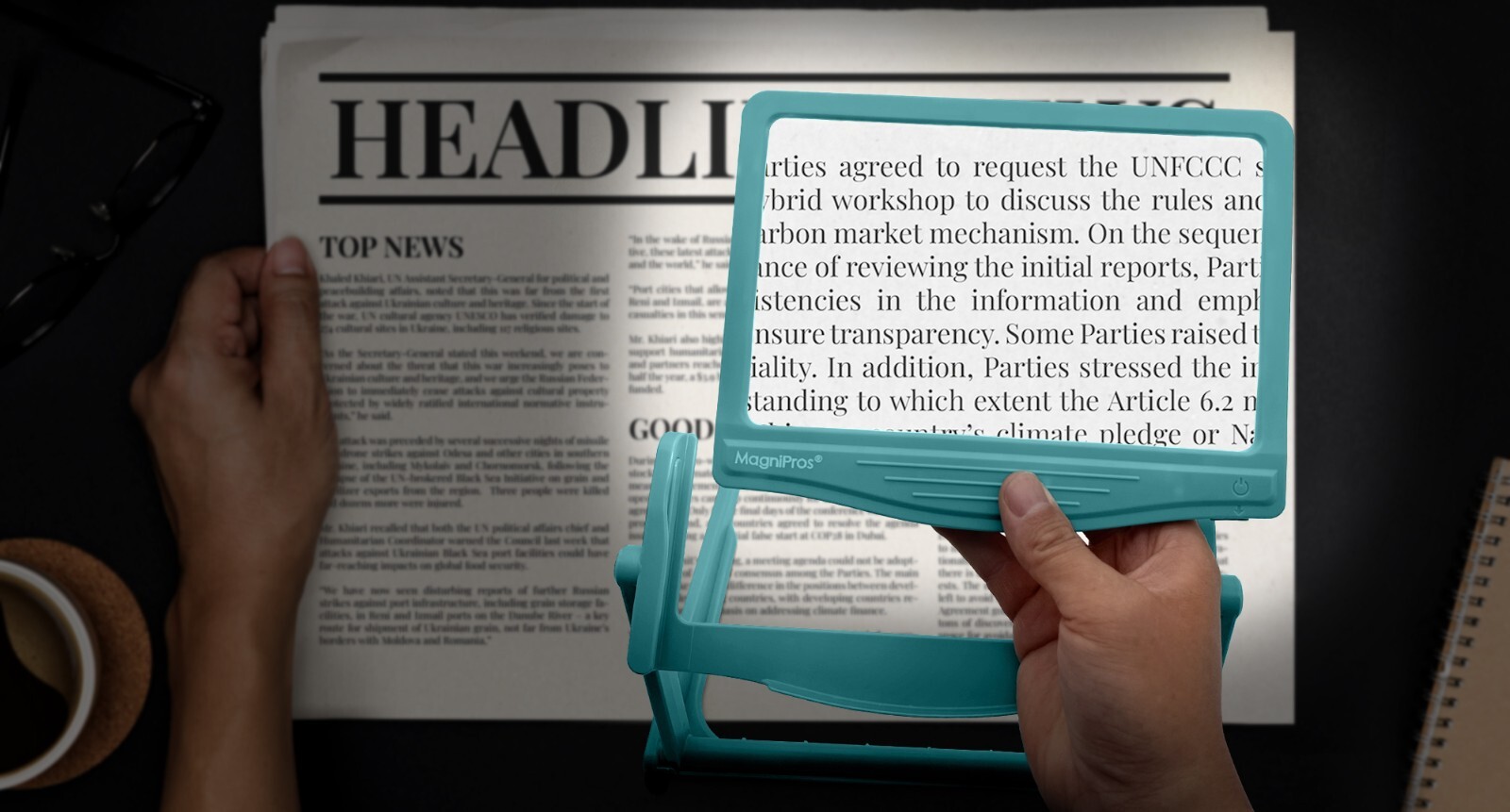 5X Page Magnifying Glass with 3 Lighting Modes for Reading & Low Vision Seniors