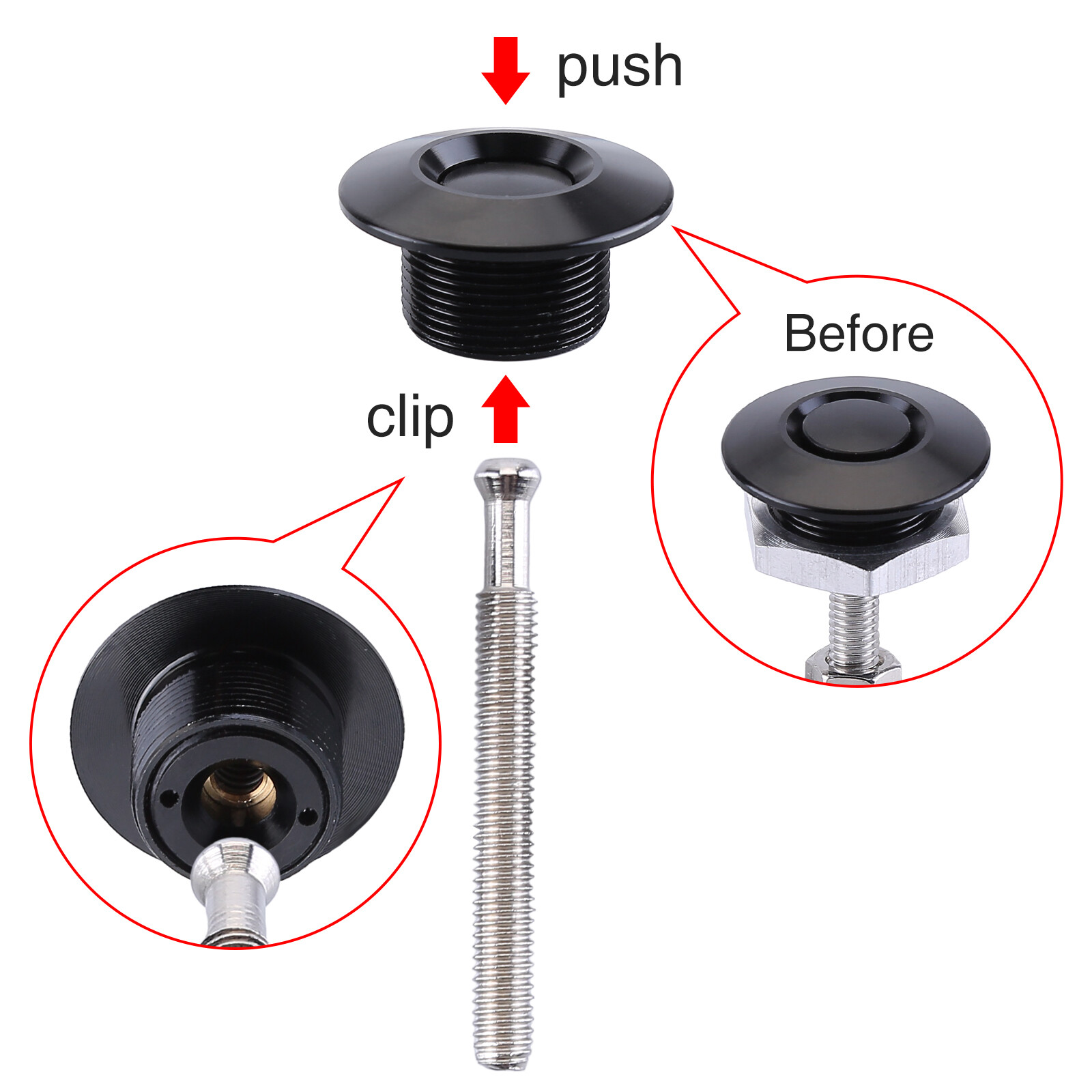 4PCS Aluminum Bumper Quick Release Fasteners Kit For Car Trunk Fender Hatch Lid