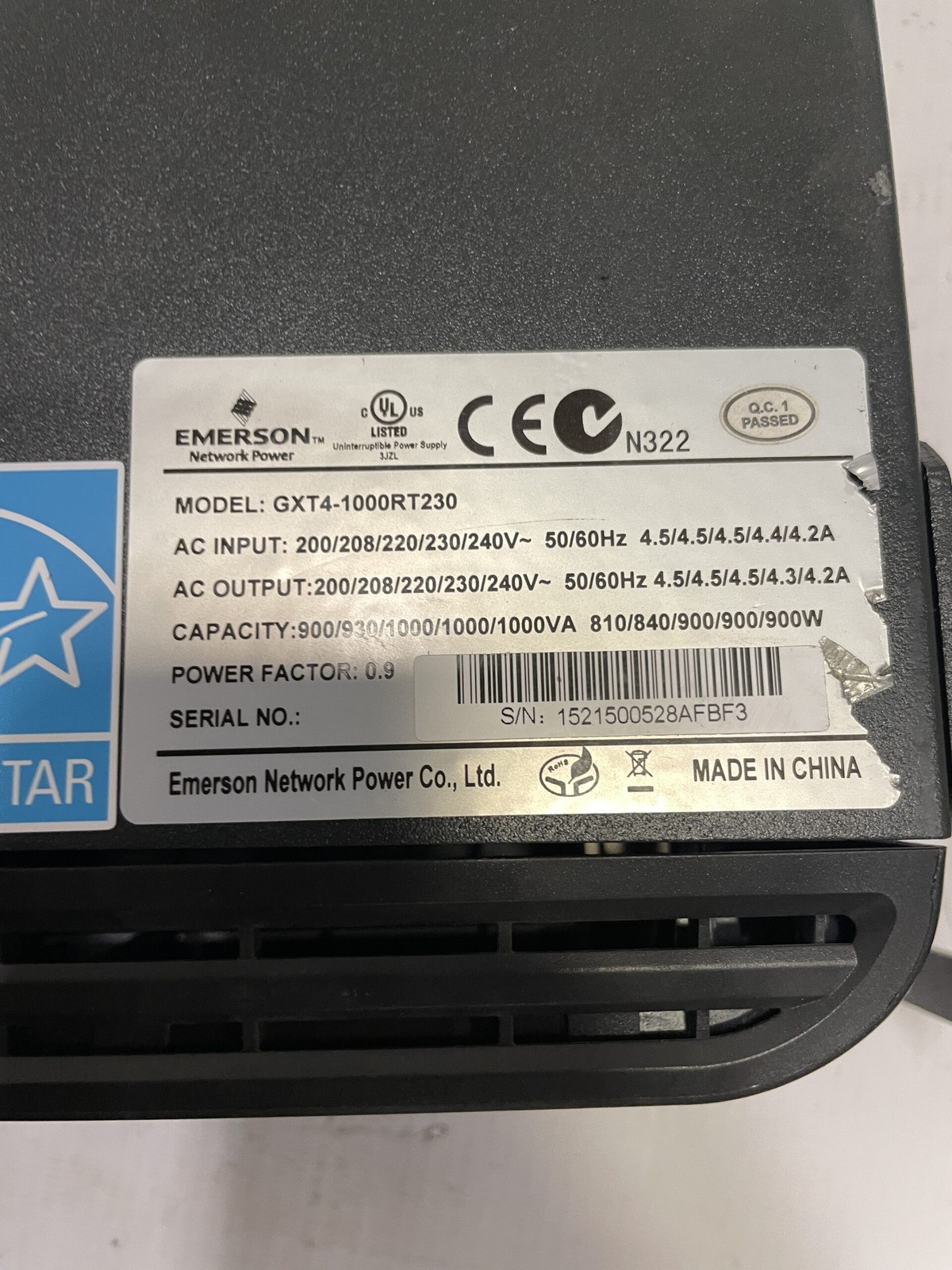 Emerson Liebert GXT4-1000RT230 Online Double Conversion UPS 200/208/220/230/240V