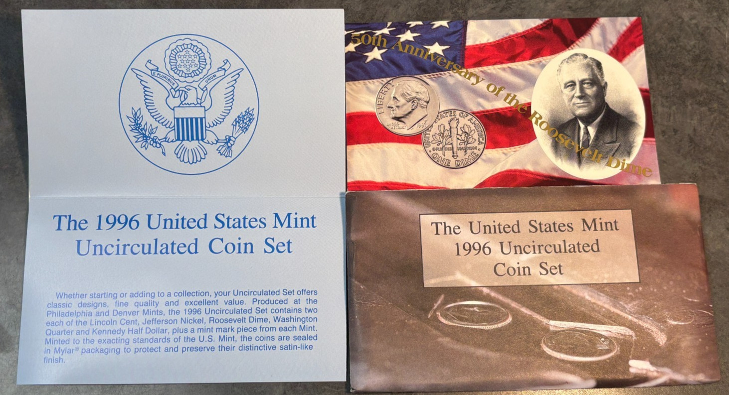 1996 P, D, & W US Mint Complete Uncirculated 11 Coin Set With West Point Dime