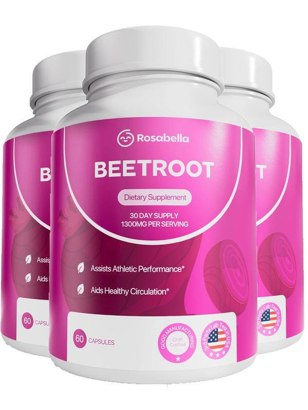 3 Pack of Rosabella Organic Beetroot Capsules (1300mg) for Blood Flow & Heart He