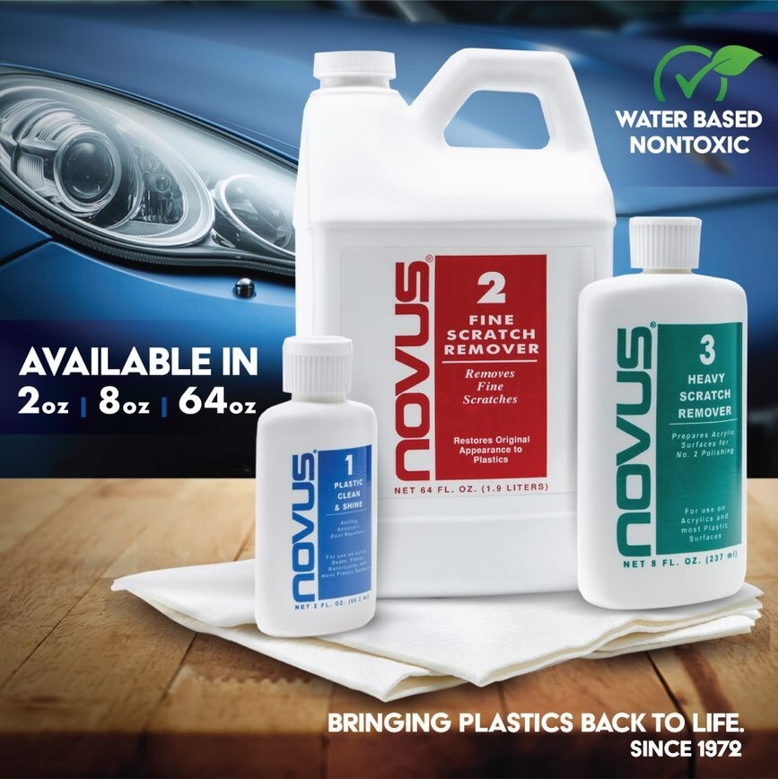 Novus Plastic Polish Kit #1, #2, and #3, 8oz. Each with 6 Polish Mates
