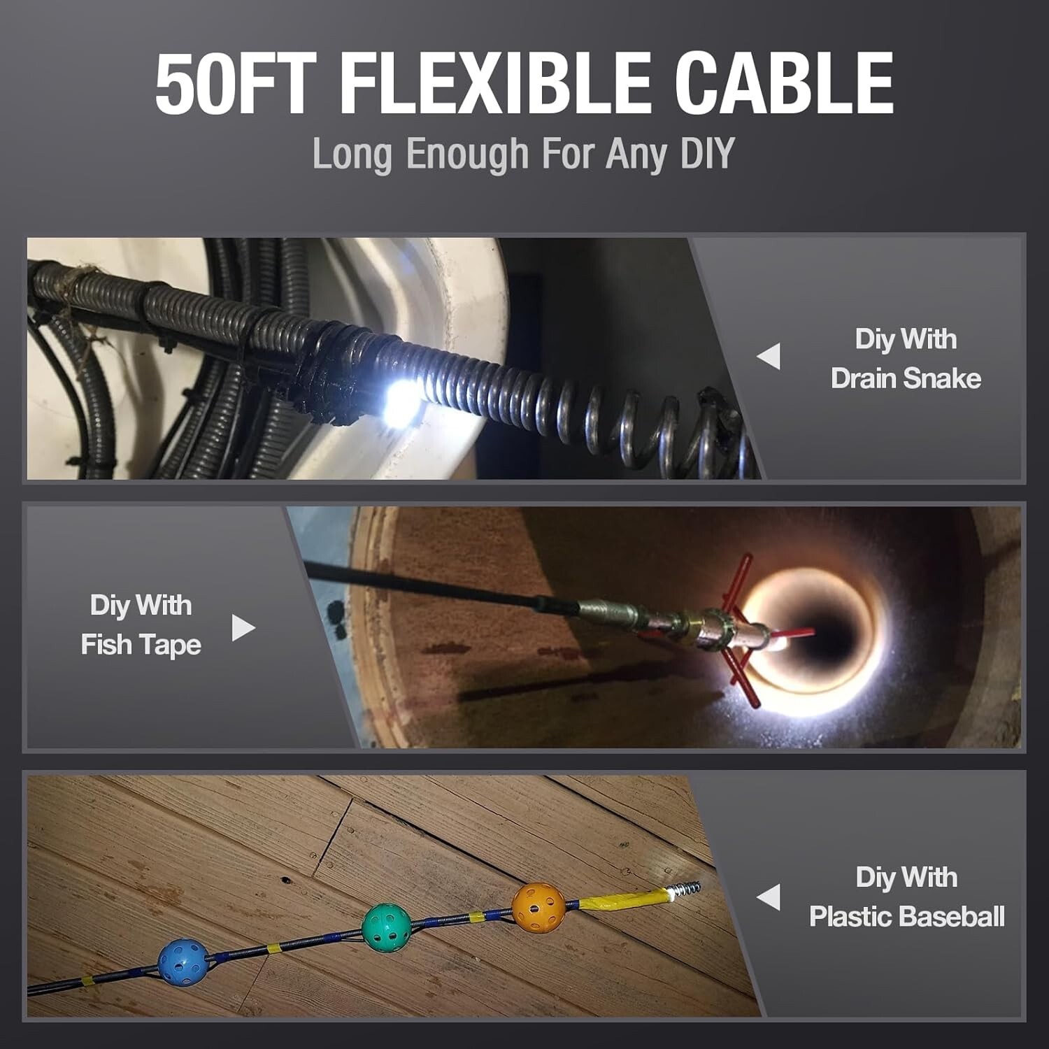 50FT Sewer Inspection Camera USB C Drain Plumbing Snake Borescope Endoscope