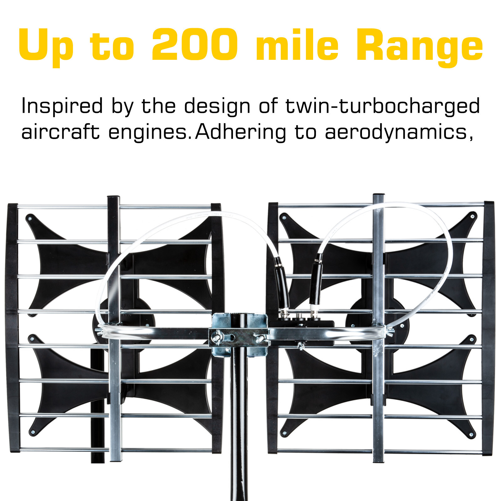 Amplified HDTV Antenna 200 Mile 4K 1080P UHF VHF Indoor Outdoor FM + Cable/Pole