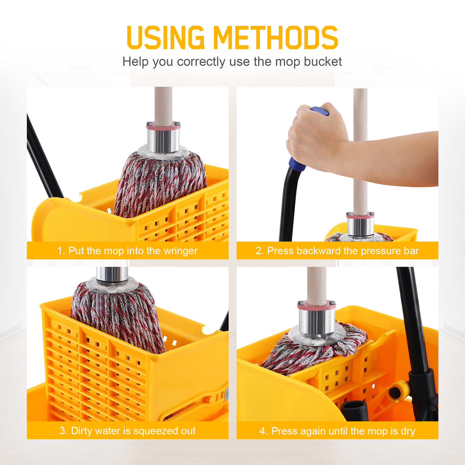 5 Gallon Mini Mop Bucket with Side Press Wringer Combo Rolling Cleaning Cart