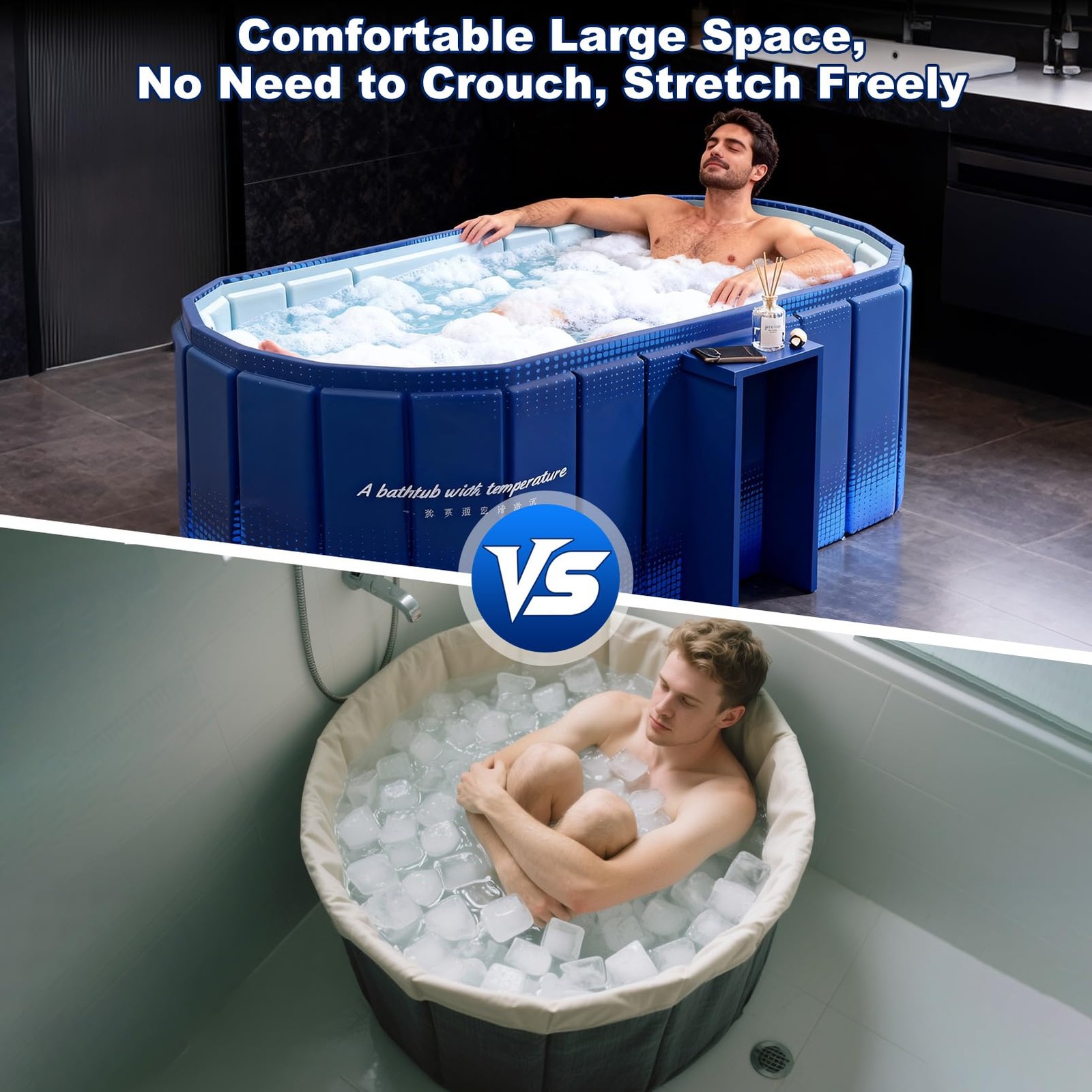 Portable Bathtub for Adult 59" Large Collapsible Cold Plunge Bathtub Foldable No