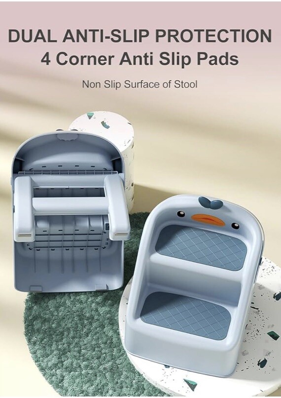 Toddler Kids Step Stool for Bathroom Sink | Foldable 2 Step Stool for Kids Blue