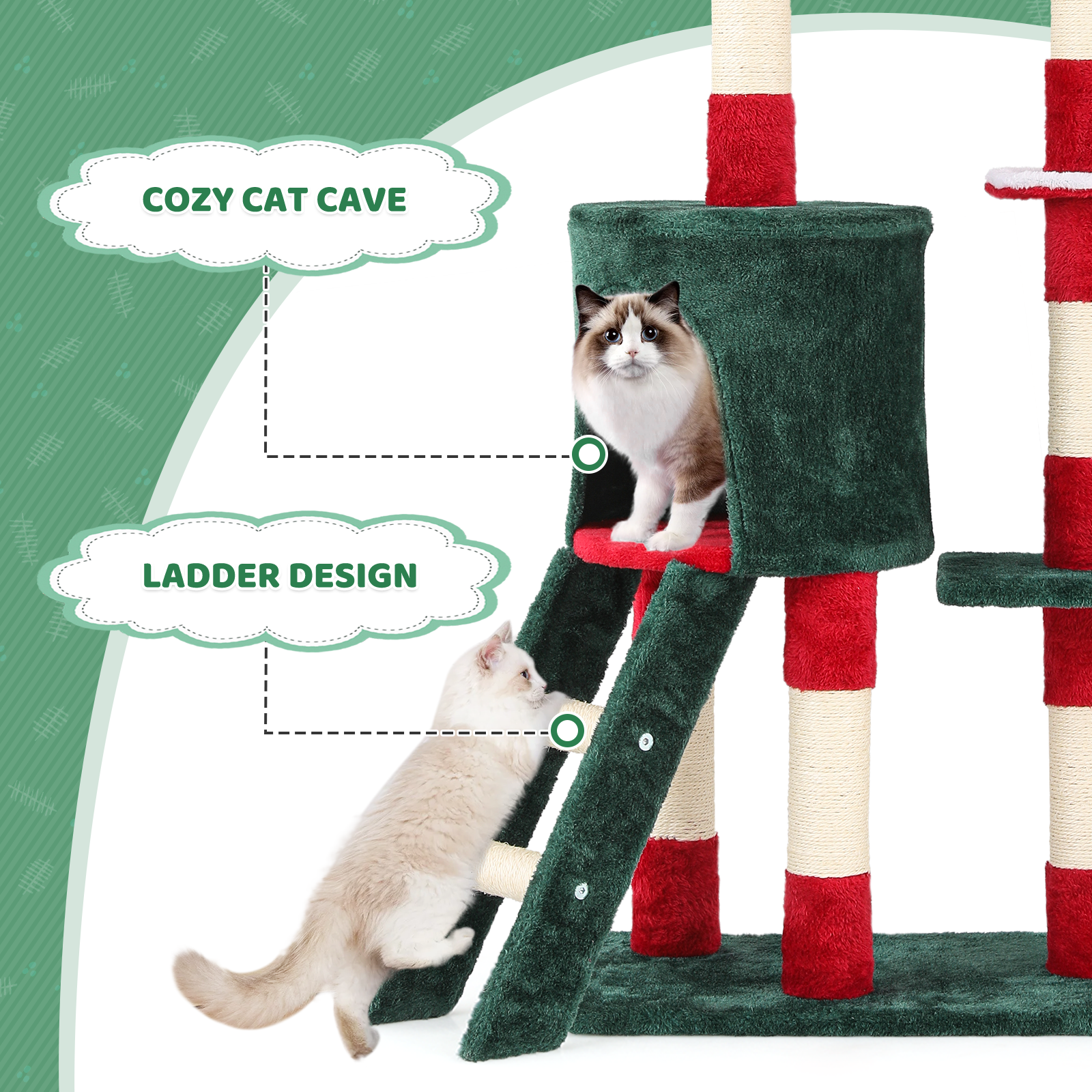 55 Inch Indoor Christmas Cat Tree Cat Tower Cat Crawl Cat Nest Party Xmas Décor