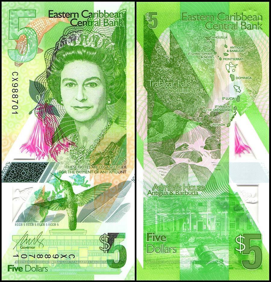 East Caribbean States 5 Dollars, 2021 ND, P-56, UNC, Polymer