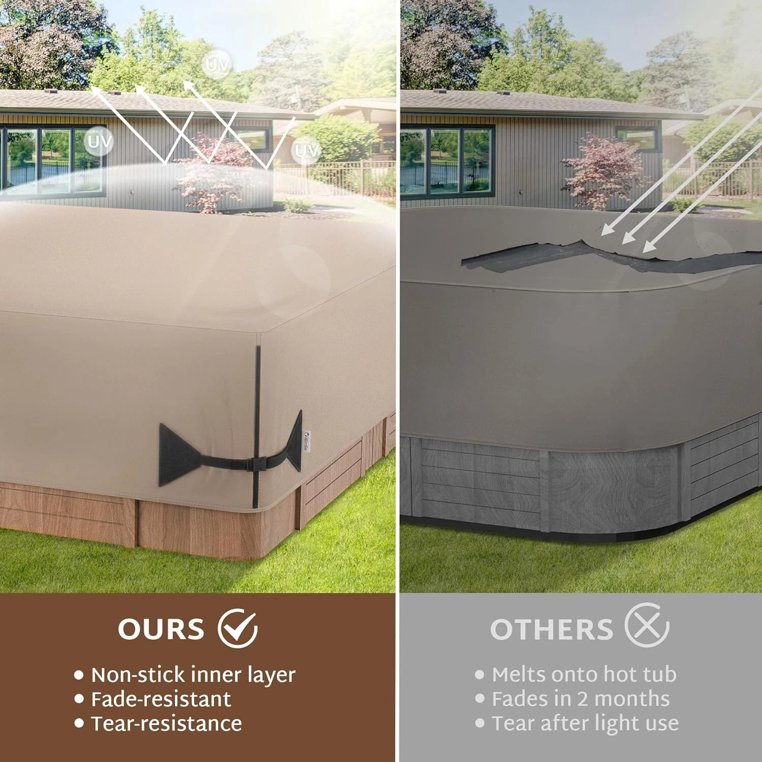 Outdoor Waterproof Hot Tub Cover 93 X 93 Inch Fit 92 X 92 or 91 X 91 or 90 X 90