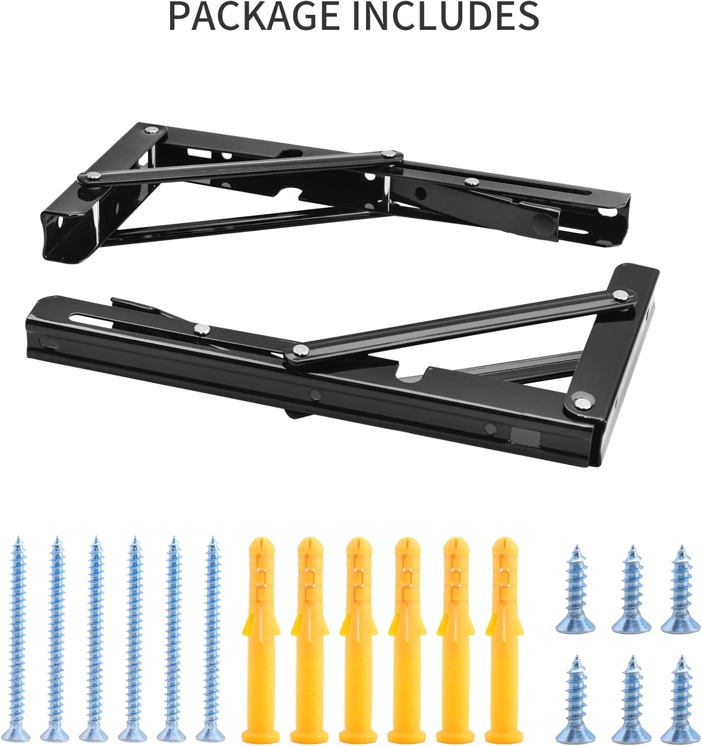 Folding Shelf Brackets Wall Mounted Heavy Duty Triangle Shelf 2Pcs Black/Silve