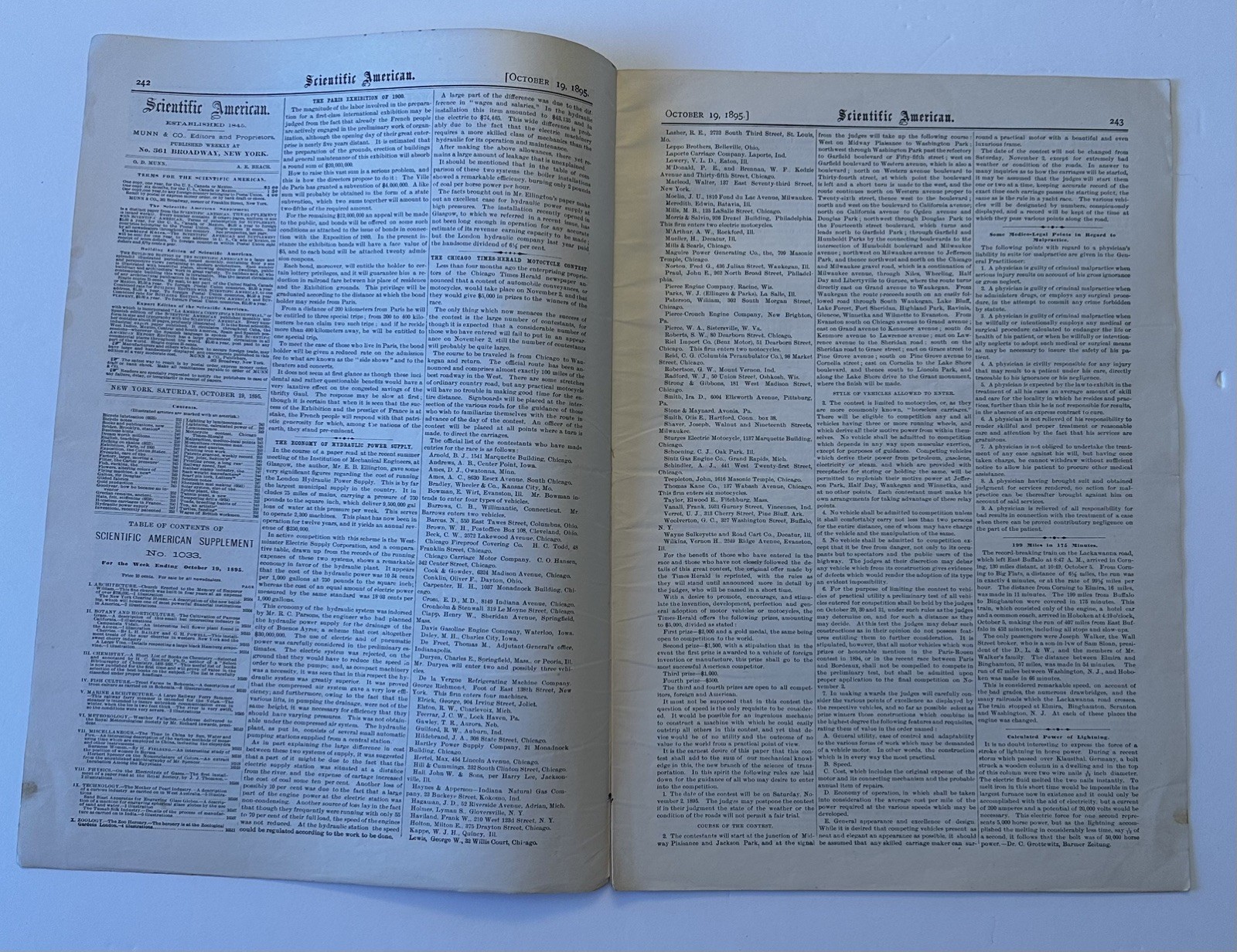 Scientific American, October 19, 1895. Complete Original Issue in good condition