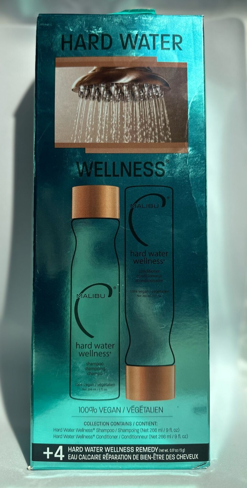 Malibu C Hard Water Wellness Kit Shampoo/Conditioner/4 Hardwater Treatment Packs