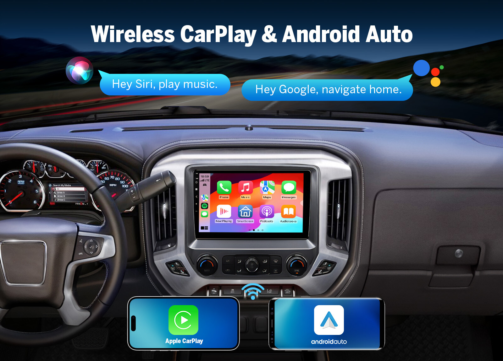 Android 13 10.1" Car Stereo GPS CarPlay For Chevy Silverado GMC Sierra 2014-2018