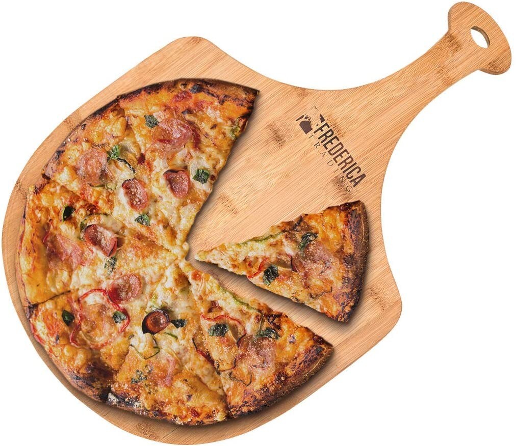 Bamboo Pizza Peel Paddle and Cutting Board with Handle (Extra Large Size)