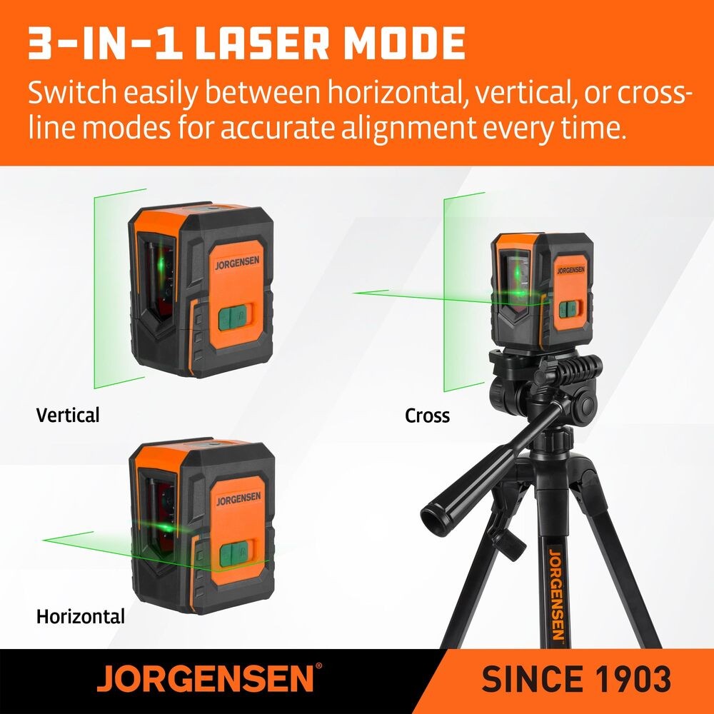 JORGENSEN 100FT Laser Level w/Tripod Dual Modules Self Leveling Cross Line Laser