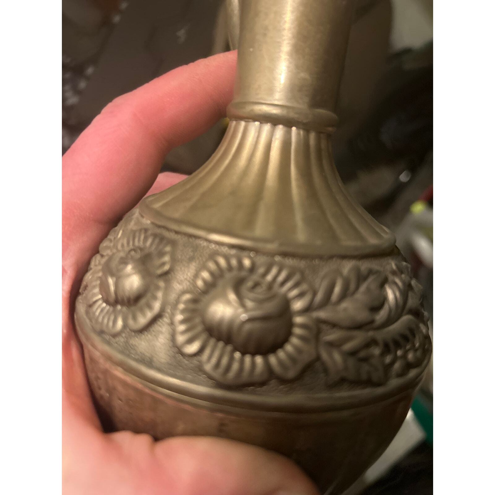 Silver-Plated Antique Carafe w/ Rose Flower Design, Vintage Decanter, Water Vase