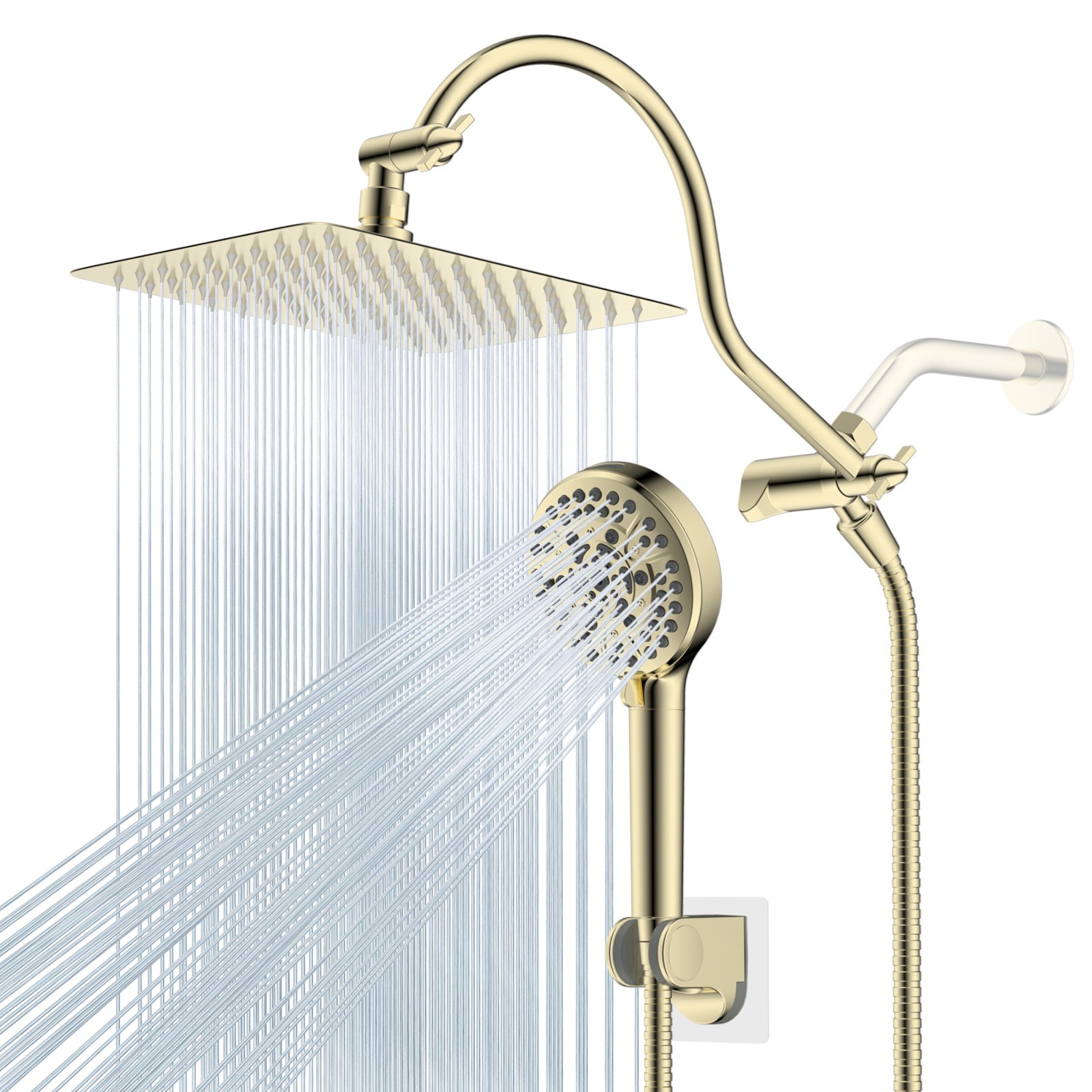 High Pressure Rainfall Shower Head Combo with Handheld Spray Extension Arm Bath