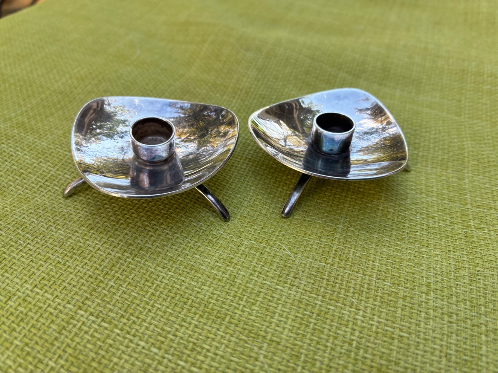 Antique 2 CARL COHR Mid-Century Modern Candlestick Holders Silver Plate Denmark