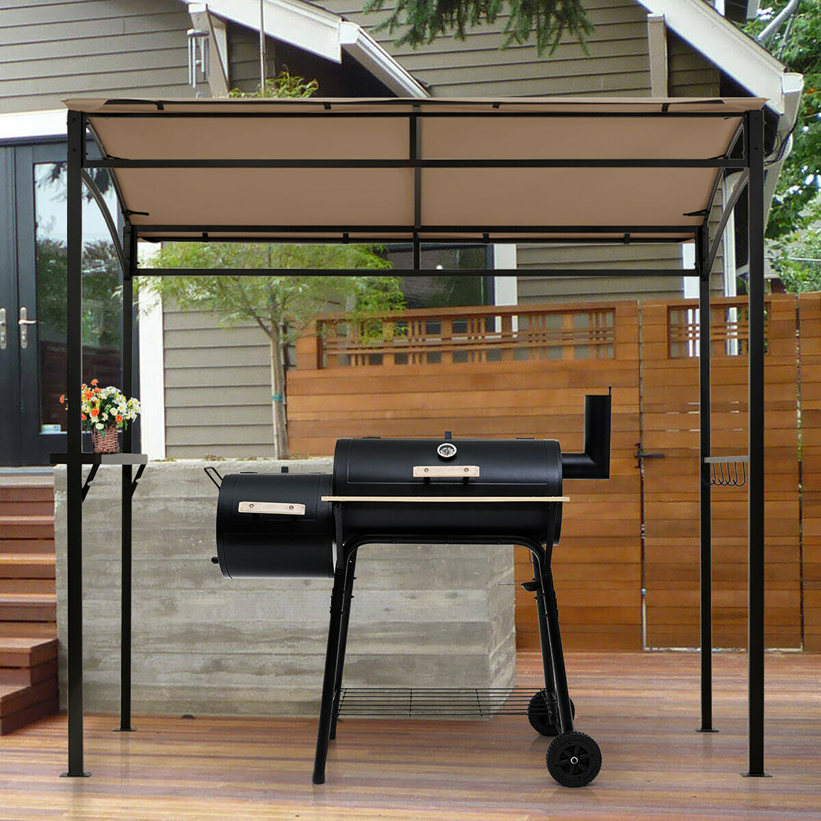 7'x4.5' Grill Gazebo Outdoor Patio Garden BBQ Canopy Shelter Storage Hook Brown